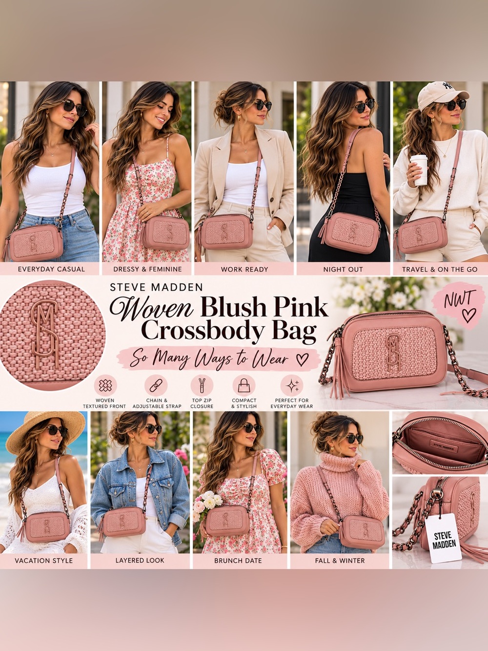 Steve Madden Woven Blush Pink Crossbody Crossbody Bag BOX32BAGS